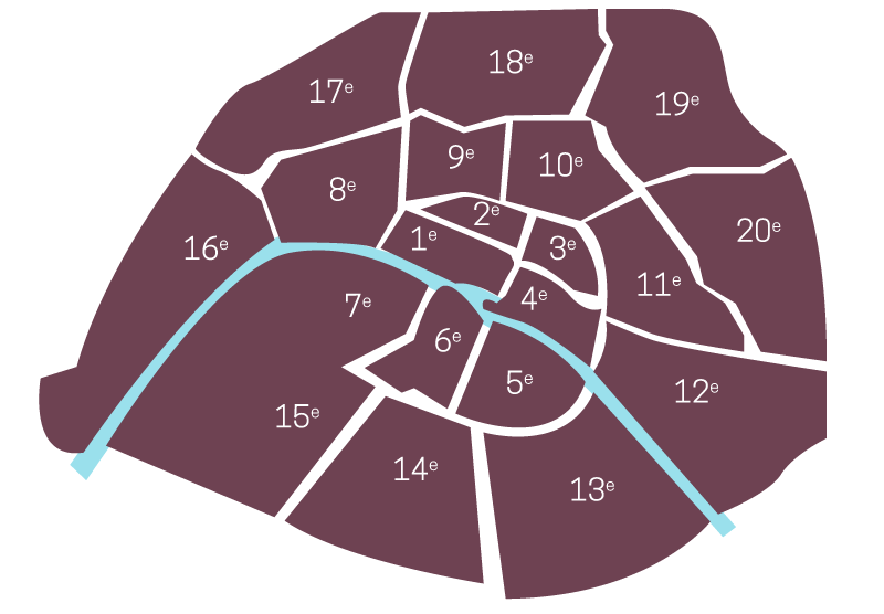 Map of Paris with its districts