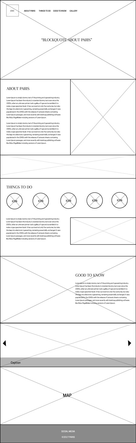 Beautiful Paris Wireframe: one page website