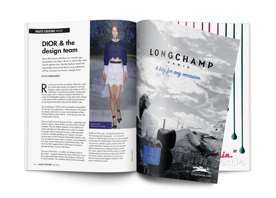 Haute Couture Magazine Inside Article about Dior and ad