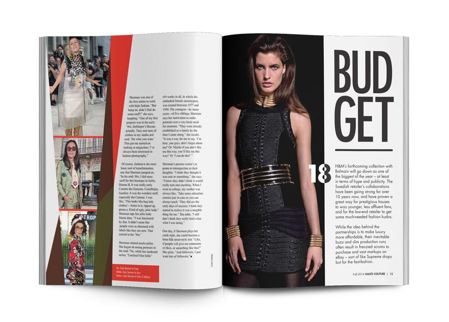 Haute Couture Magazine End of the article about Cindy Sherman and budget category