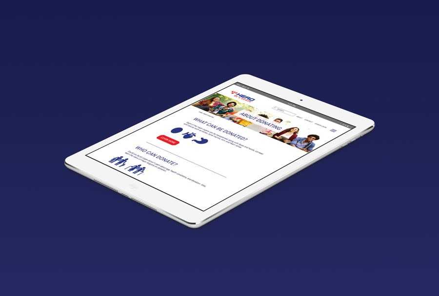 Hero website: about donating page on an iPad Mockup