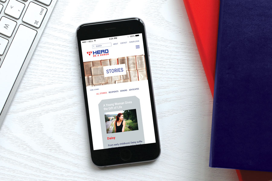 Hero website : stories page on an iPhone Mockup