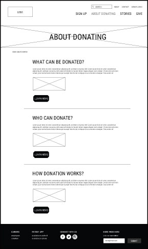 Hero wireframe: about donating page