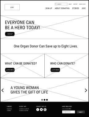 Hero wireframe: home page