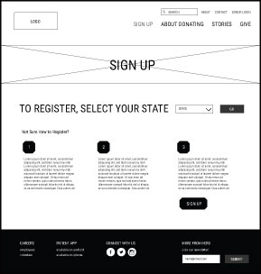 Hero wireframe: sign up page