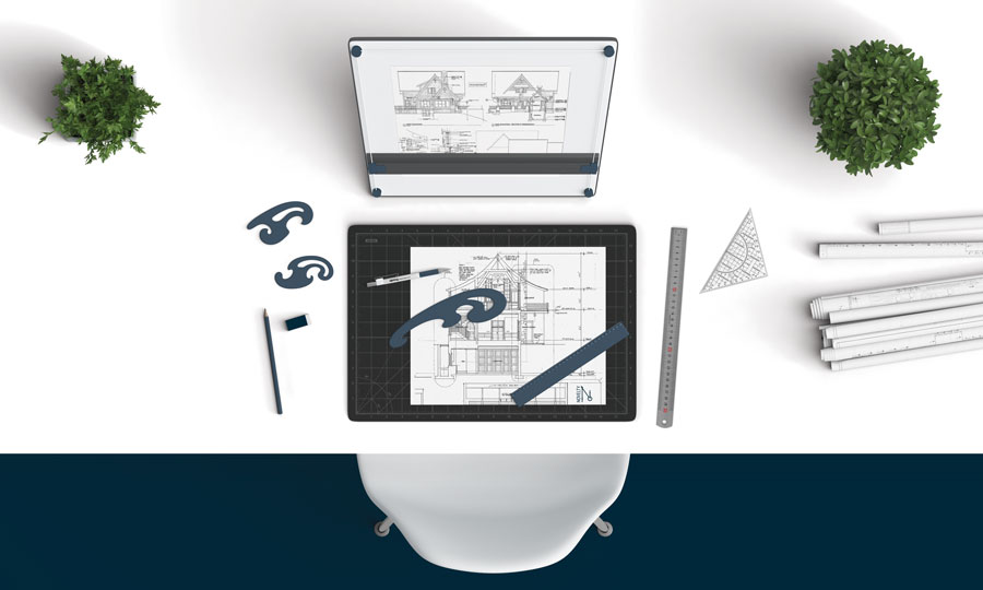 Novelty Collateral: blueprints on a desk