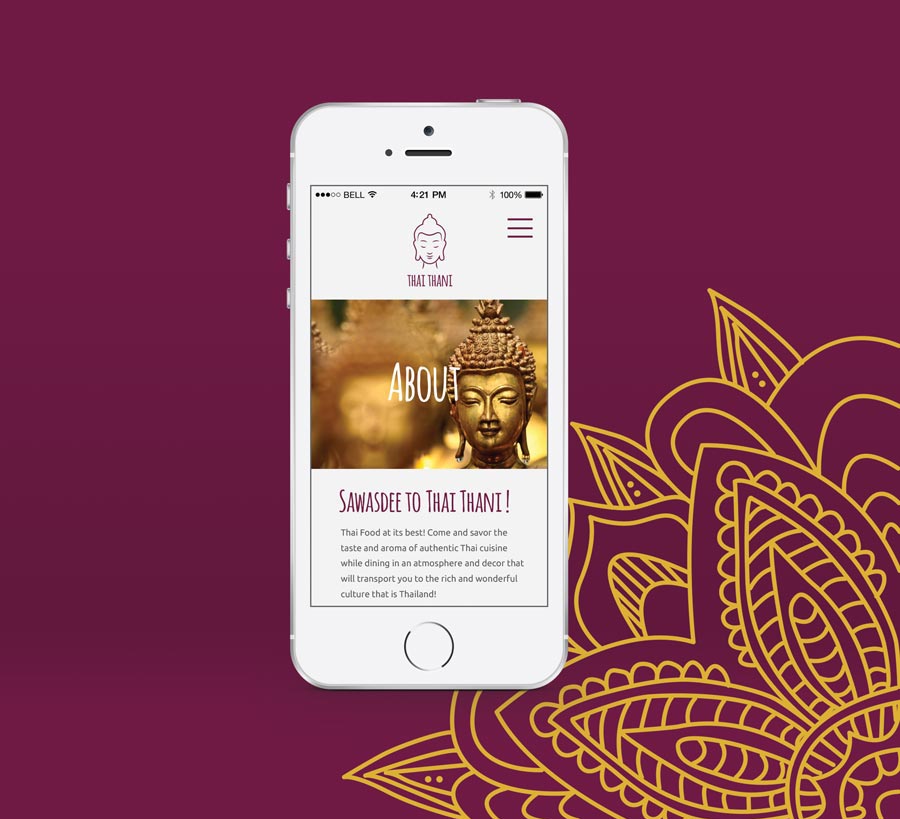 Thai Thani Restaurant: Thai Thani website on an iphone mockup