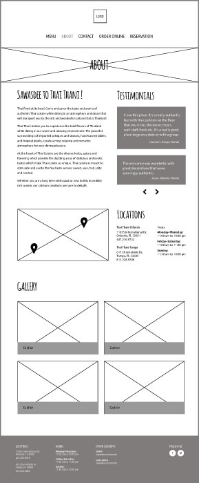 Thai Thani Restaurant wireframe: about page