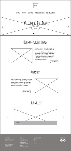 Thai Thani Restaurant wireframe: home page